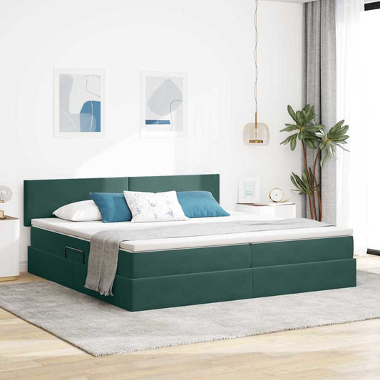 Opslag bed met matras Donkergroen 200 x 200 cm Fluweel is nu te koop bij PeponiXL, paradijselijk wonen!