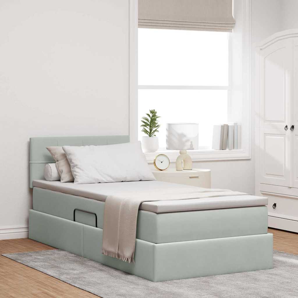 Opslag bed met matras met opslag Lichtgrijs 90 x 190 cm Fluweel is nu te koop bij PeponiXL, paradijselijk wonen!