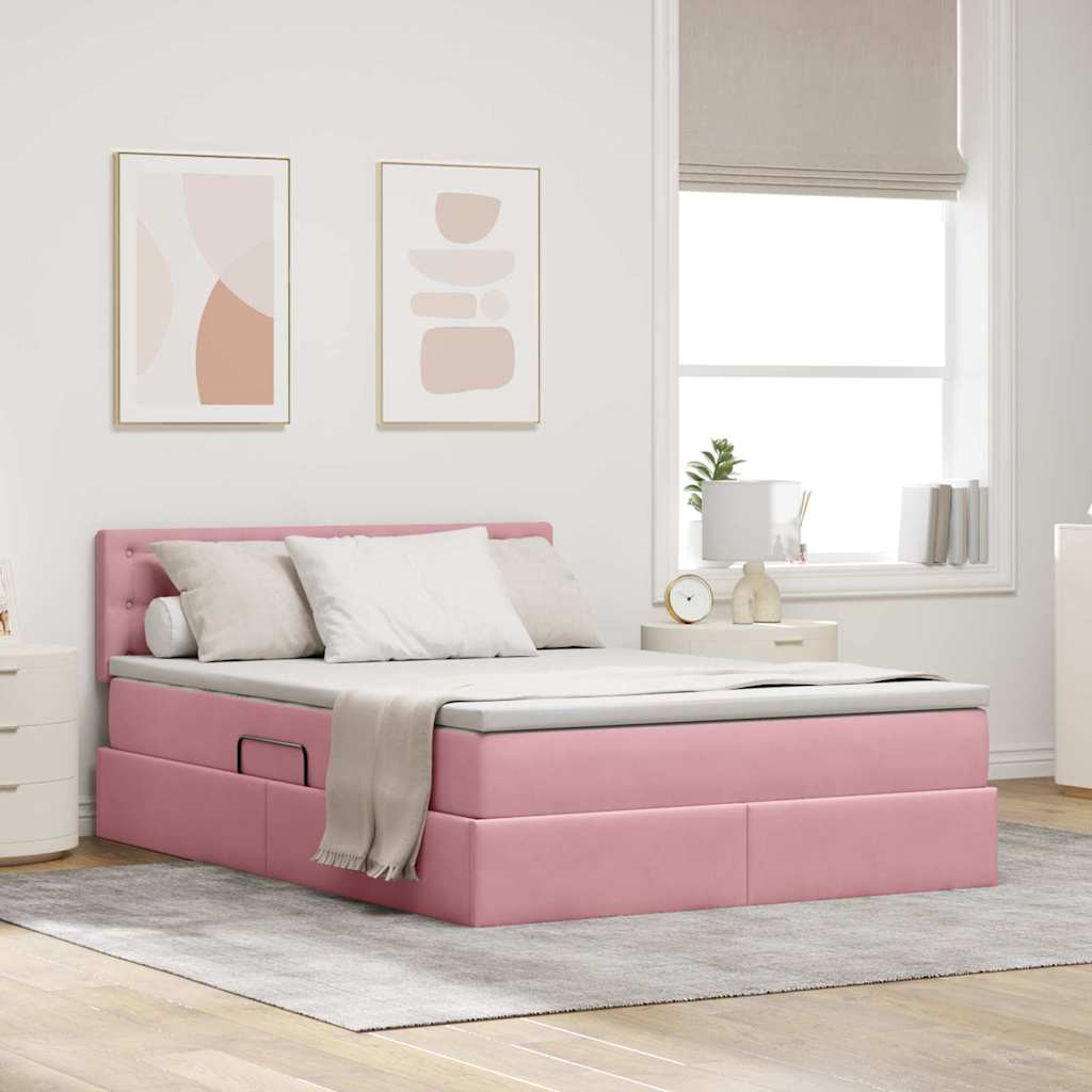 Opslag bed met matras met hoofdeinde Roze 140 x 200 cm Fluweel is nu te koop bij PeponiXL, paradijselijk wonen!