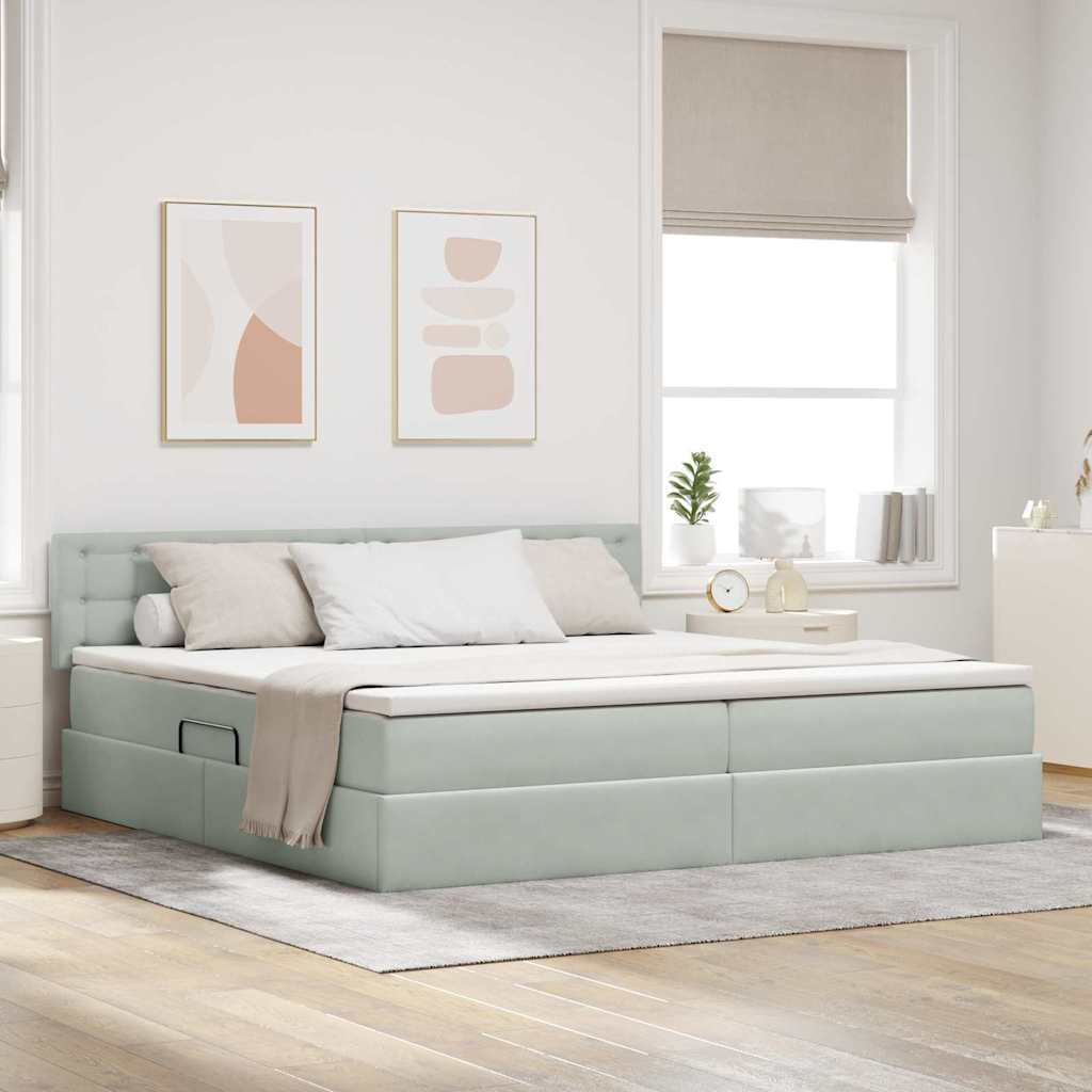 Opslag bed met matras Lichtgrijs 200 x 200 cm Fluweel is nu te koop bij PeponiXL, paradijselijk wonen!