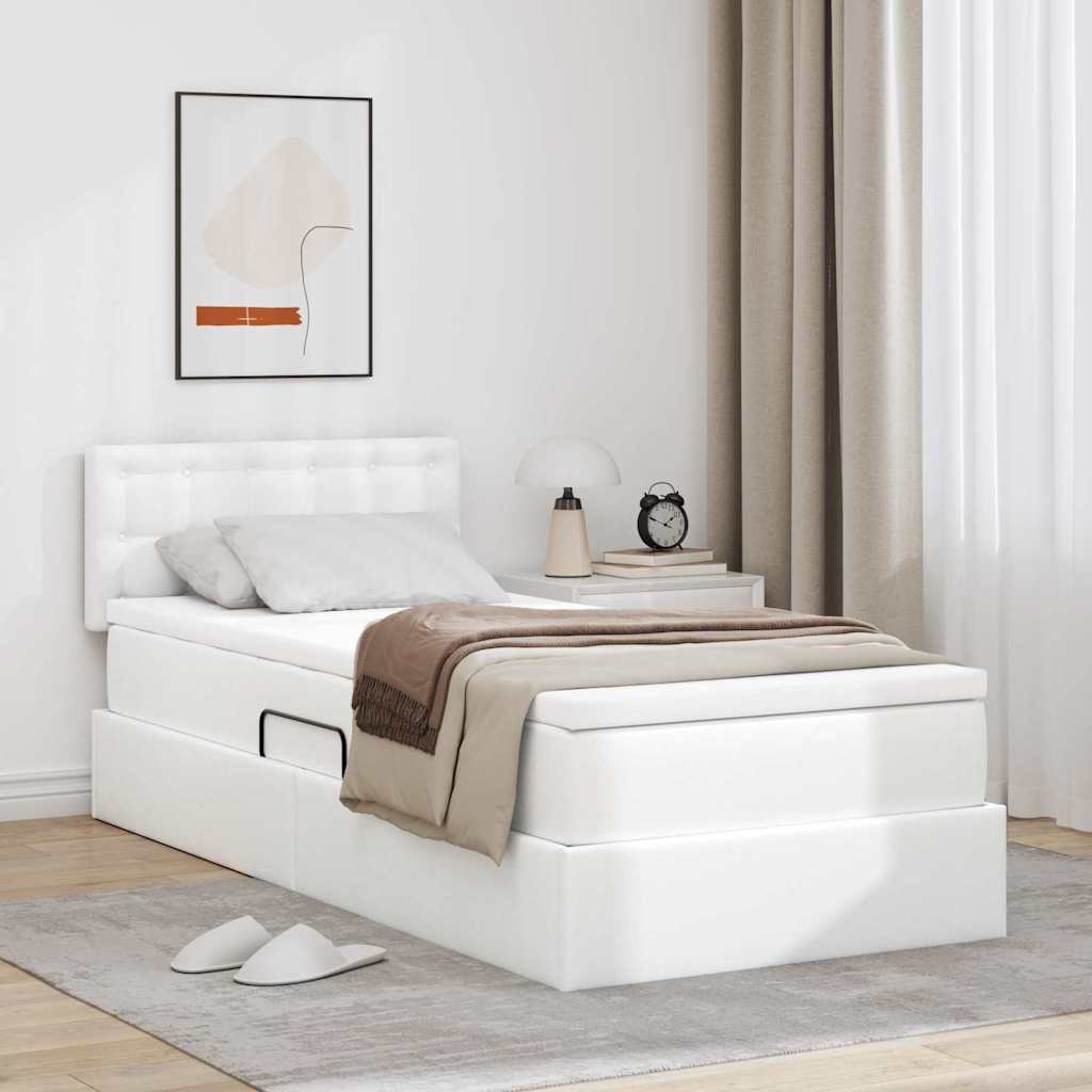 Opbergbed met LED met matras Puur Wit 90 x 190 cm Nep Leer is nu te koop bij PeponiXL, paradijselijk wonen!