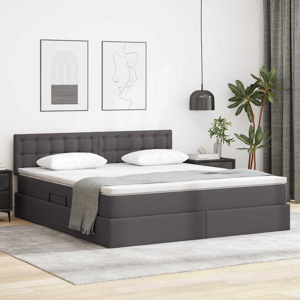 Opbergbed met LED met matras Grijs 160 x 200 cm Nep Leer is nu te koop bij PeponiXL, paradijselijk wonen!