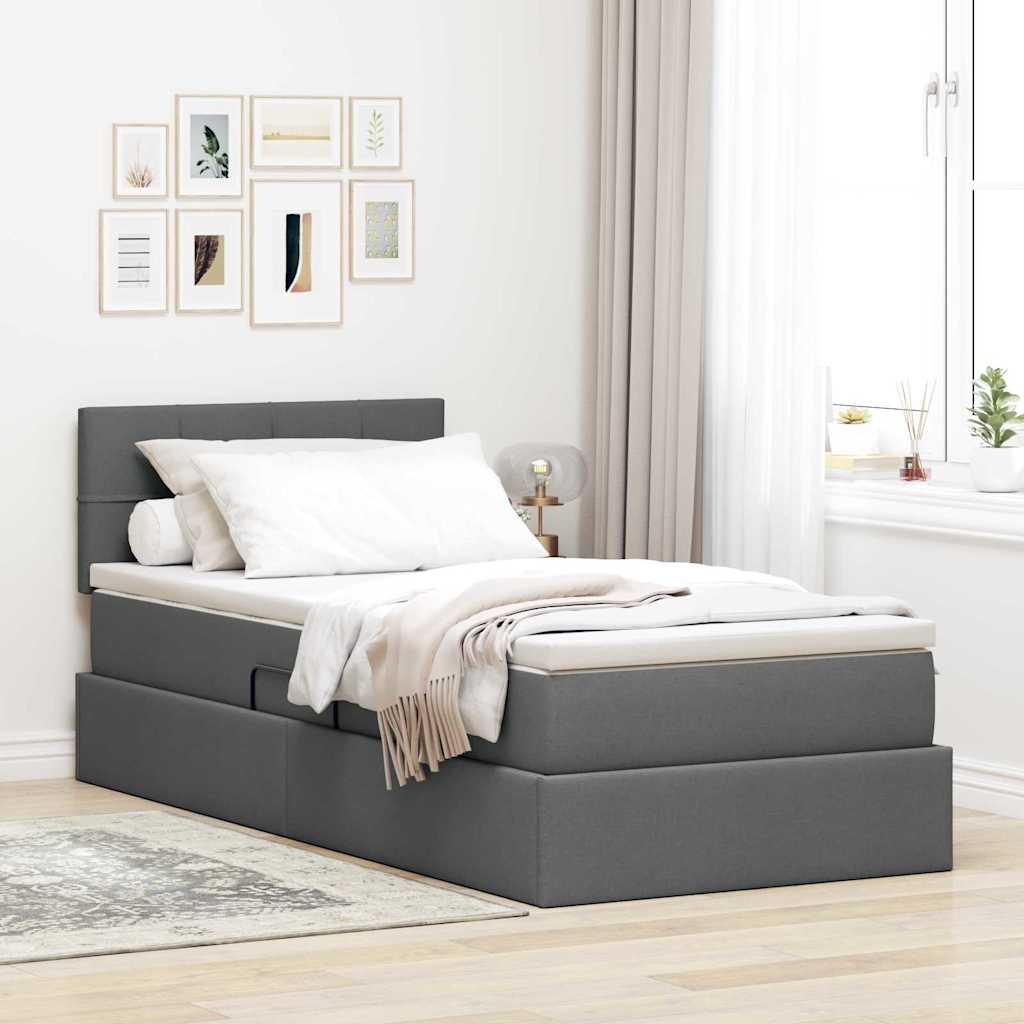 Opbergbed met LED met matras Donkergrijs 90 x 200 cm Stof is nu te koop bij PeponiXL, paradijselijk wonen!