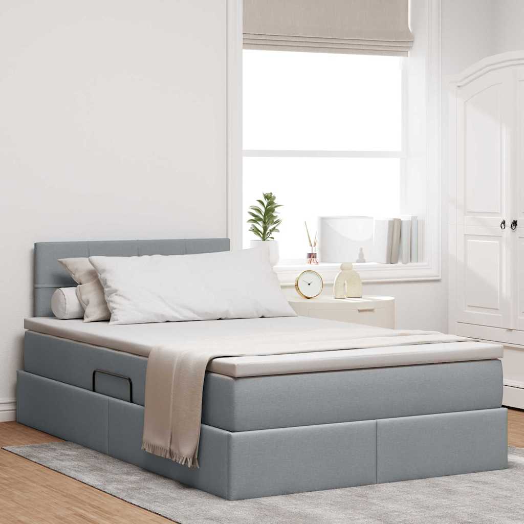 Opbergbed met LED met matras Lichtgrijs 120 x 200 cm Stof is nu te koop bij PeponiXL, paradijselijk wonen!