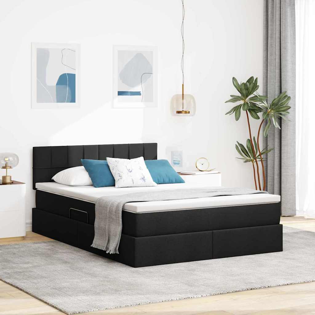Opbergbed met LED met matras met LED Zwart 140 x 200 cm Stof is nu te koop bij PeponiXL, paradijselijk wonen!