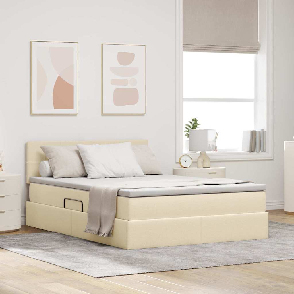 Opbergbed met LED met matras met LED Crème 140 x 200 cm Stof is nu te koop bij PeponiXL, paradijselijk wonen!
