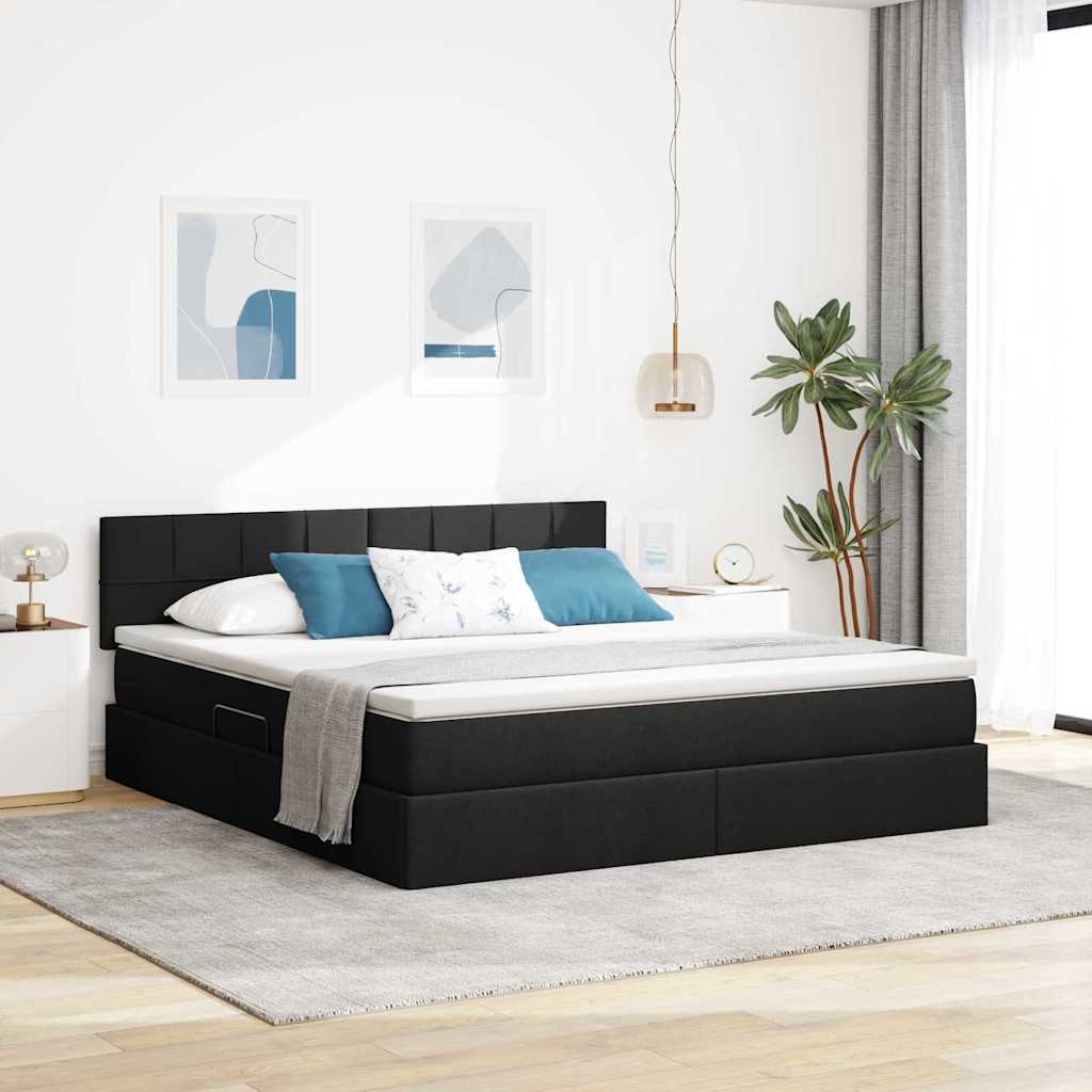 Opbergbed met LED met matras met LED Zwart 160 x 200 cm Stof is nu te koop bij PeponiXL, paradijselijk wonen!