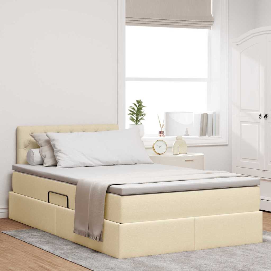 LED Opslagbed met Matras Crèmekleurig 120 x 190 cm Stof is nu te koop bij PeponiXL, paradijselijk wonen!