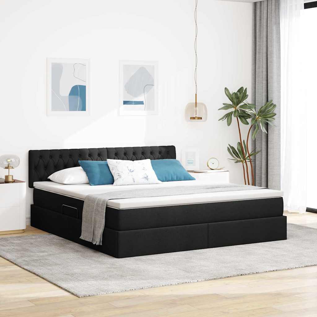 Opbergbed met LED met matras met LED Zwart 160 x 200 cm Stof is nu te koop bij PeponiXL, paradijselijk wonen!