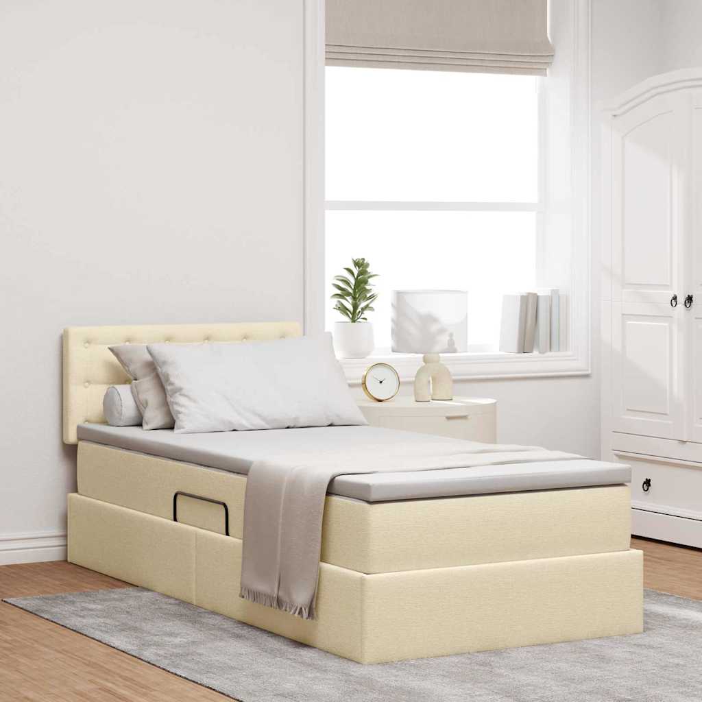 Opbergbed met LED met hoofdeinde Crème 100 x 200 cm Stof is nu te koop bij PeponiXL, paradijselijk wonen!