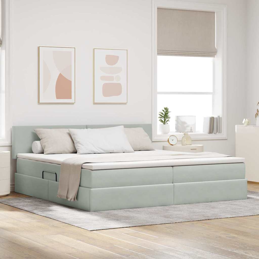 Opbergbed met LED met matras Lichtgrijs 200 x 200 cm Fluweel is nu te koop bij PeponiXL, paradijselijk wonen!