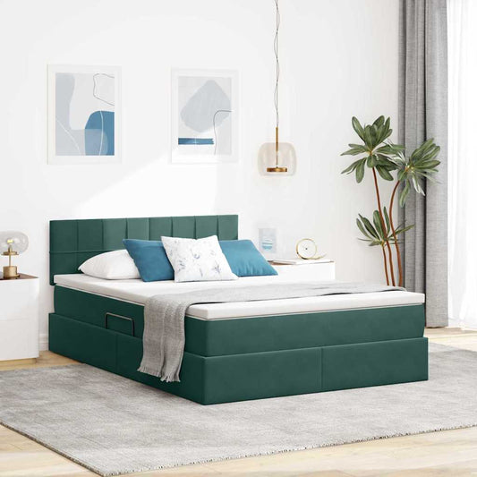 Opbergbed met LED met matras Donkergroen 140 x 200 cm Fluweel is nu te koop bij PeponiXL, paradijselijk wonen!