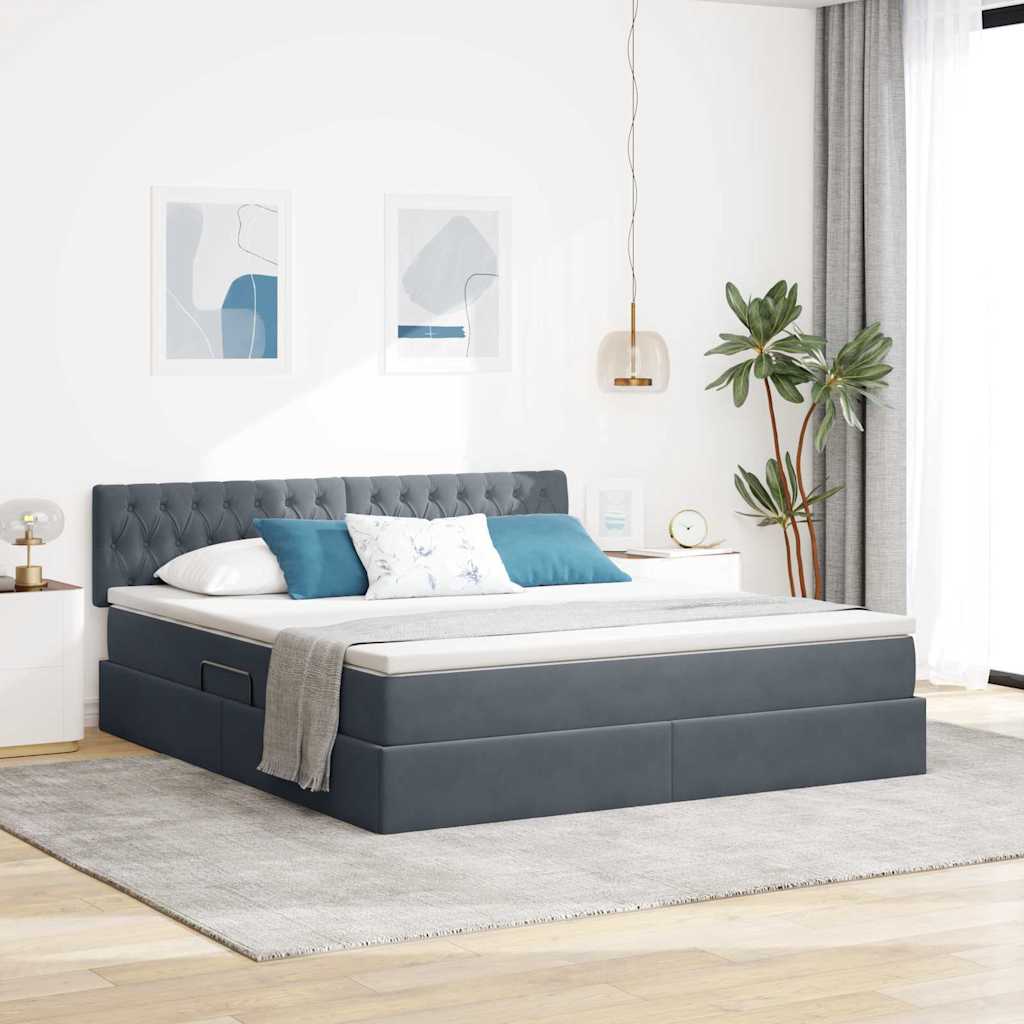 Opbergbed met LED met matras Donkergrijs 180 x 200 cm Fluweel is nu te koop bij PeponiXL, paradijselijk wonen!