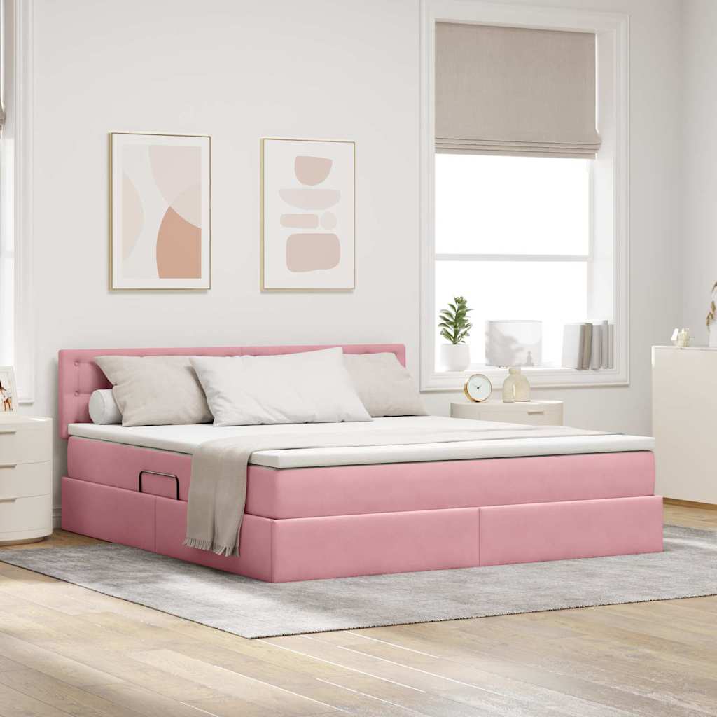 Opbergbed met LED met matras met LED Roze 160 x 200 cm Fluweel is nu te koop bij PeponiXL, paradijselijk wonen!