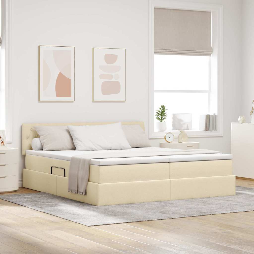 Bed met LED-striplichten met hoofdeinde Crème 200 x 200 cm Stof is nu te koop bij PeponiXL, paradijselijk wonen!