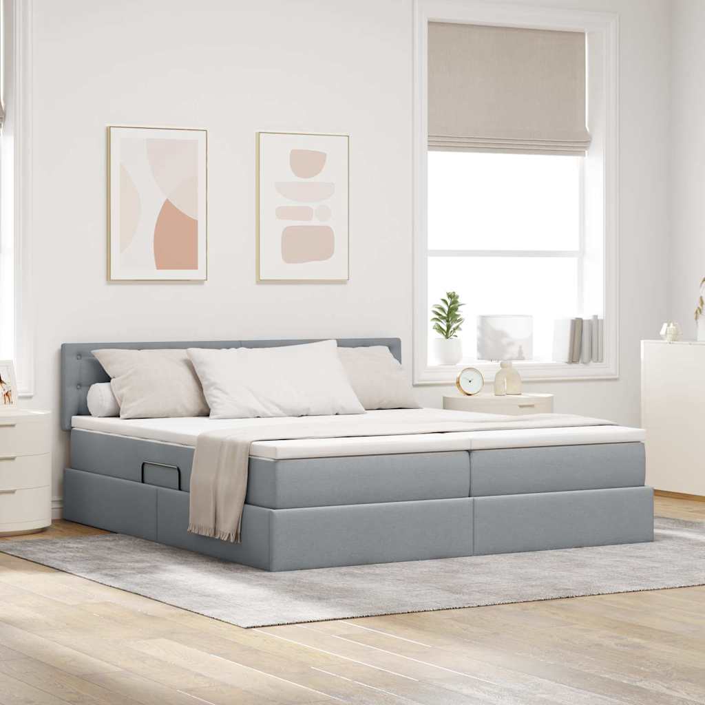 Bed met LED-striplichten Lichtgrijs 200 x 200 cm Stof is nu te koop bij PeponiXL, paradijselijk wonen!
