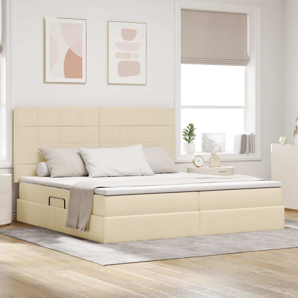 Opslag bed met matras met matras Crème 200 x 200 cm Polyester is nu te koop bij PeponiXL, paradijselijk wonen!