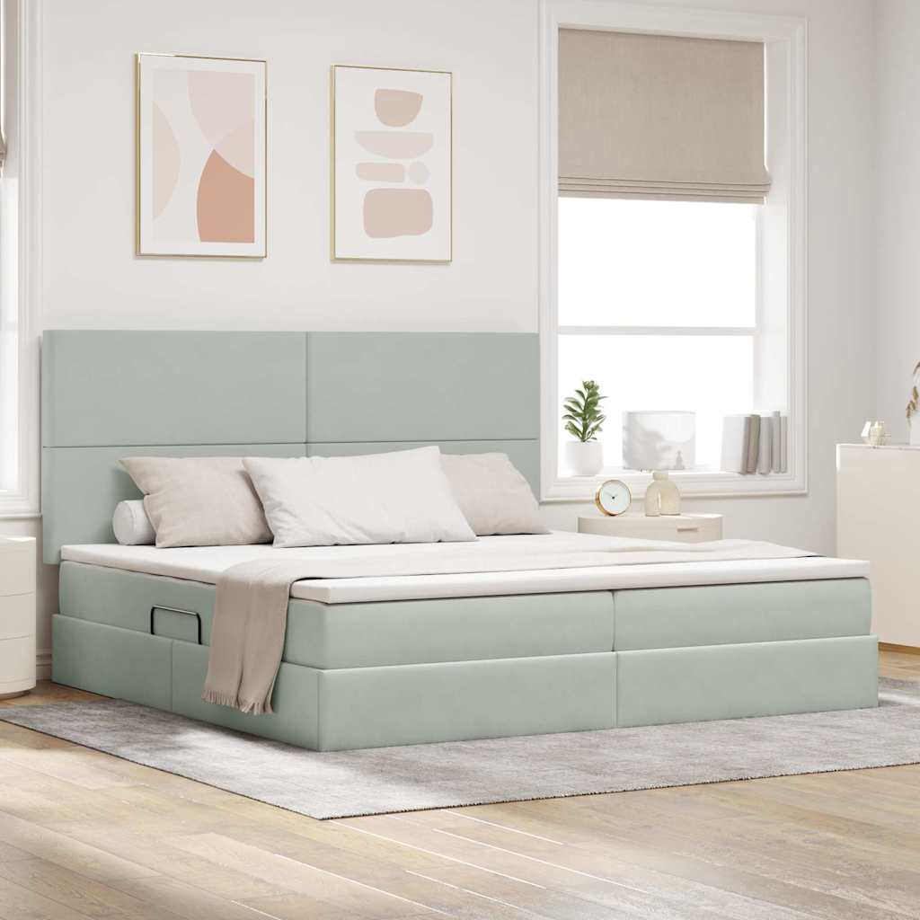 Opslag bed met matras Lichtgrijs 200 x 200 cm Fluweel is nu te koop bij PeponiXL, paradijselijk wonen!