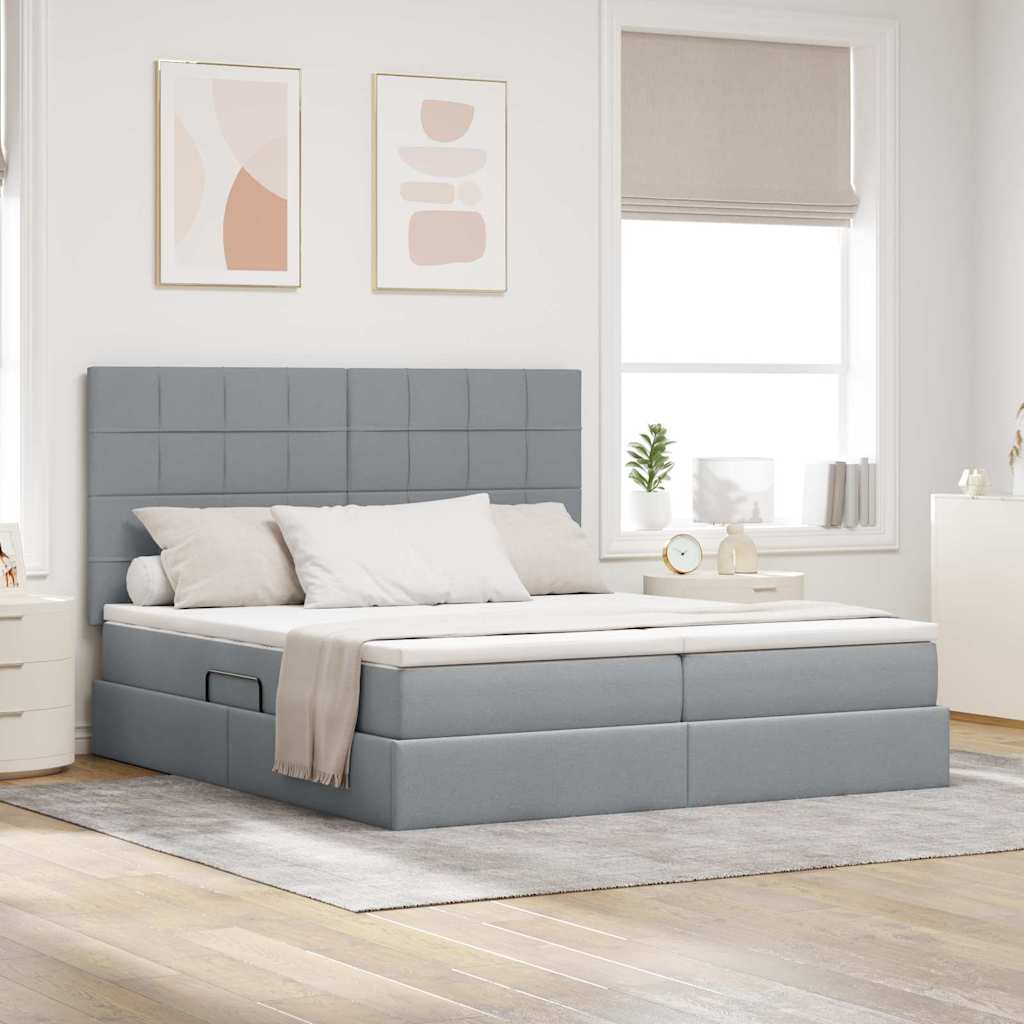 Opslag bed met matras Lichtgrijs 200 x 200 cm Nep Leer is nu te koop bij PeponiXL, paradijselijk wonen!