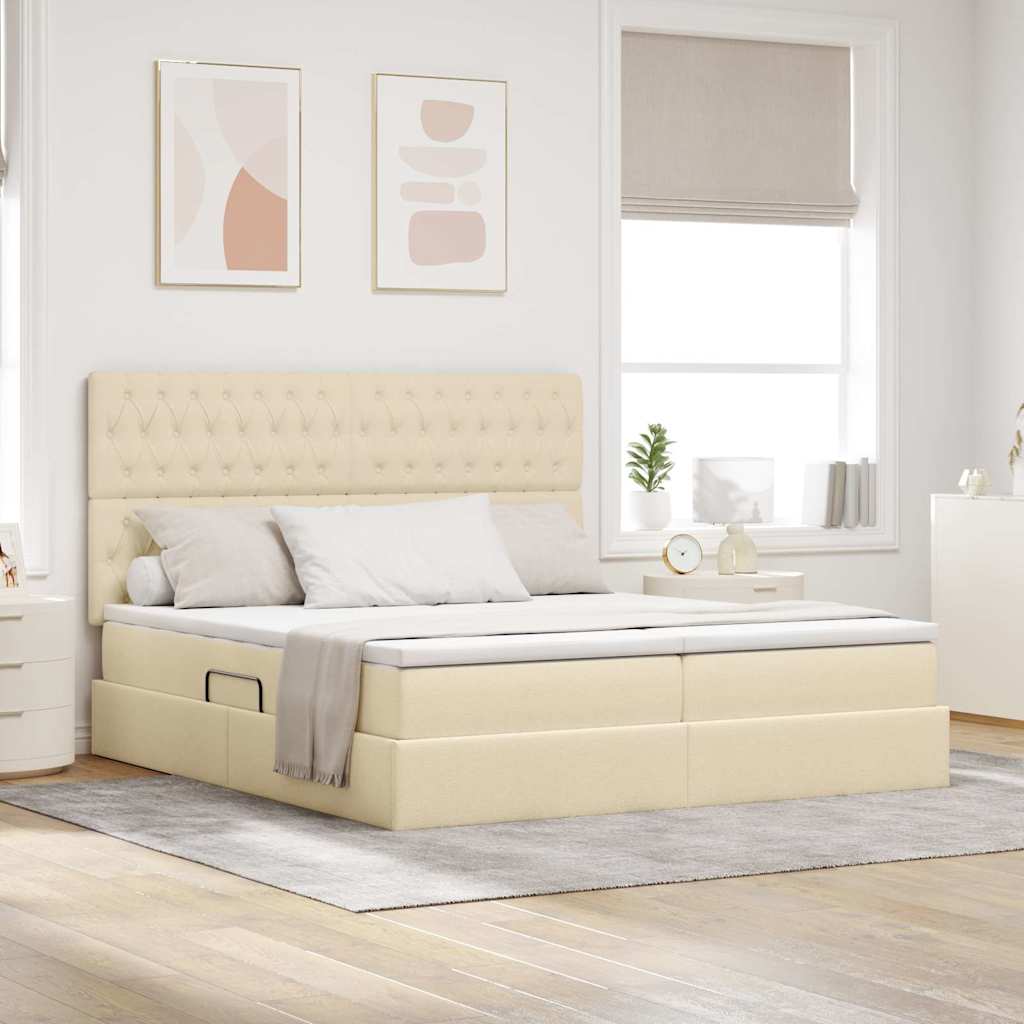 Opslag bed met hoofdeinde Crème 200 x 200 cm Nep Leer is nu te koop bij PeponiXL, paradijselijk wonen!