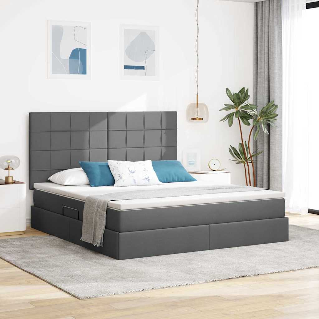 Opbergbed met LED met matras Donkergrijs 160 x 200 cm Polyester is nu te koop bij PeponiXL, paradijselijk wonen!