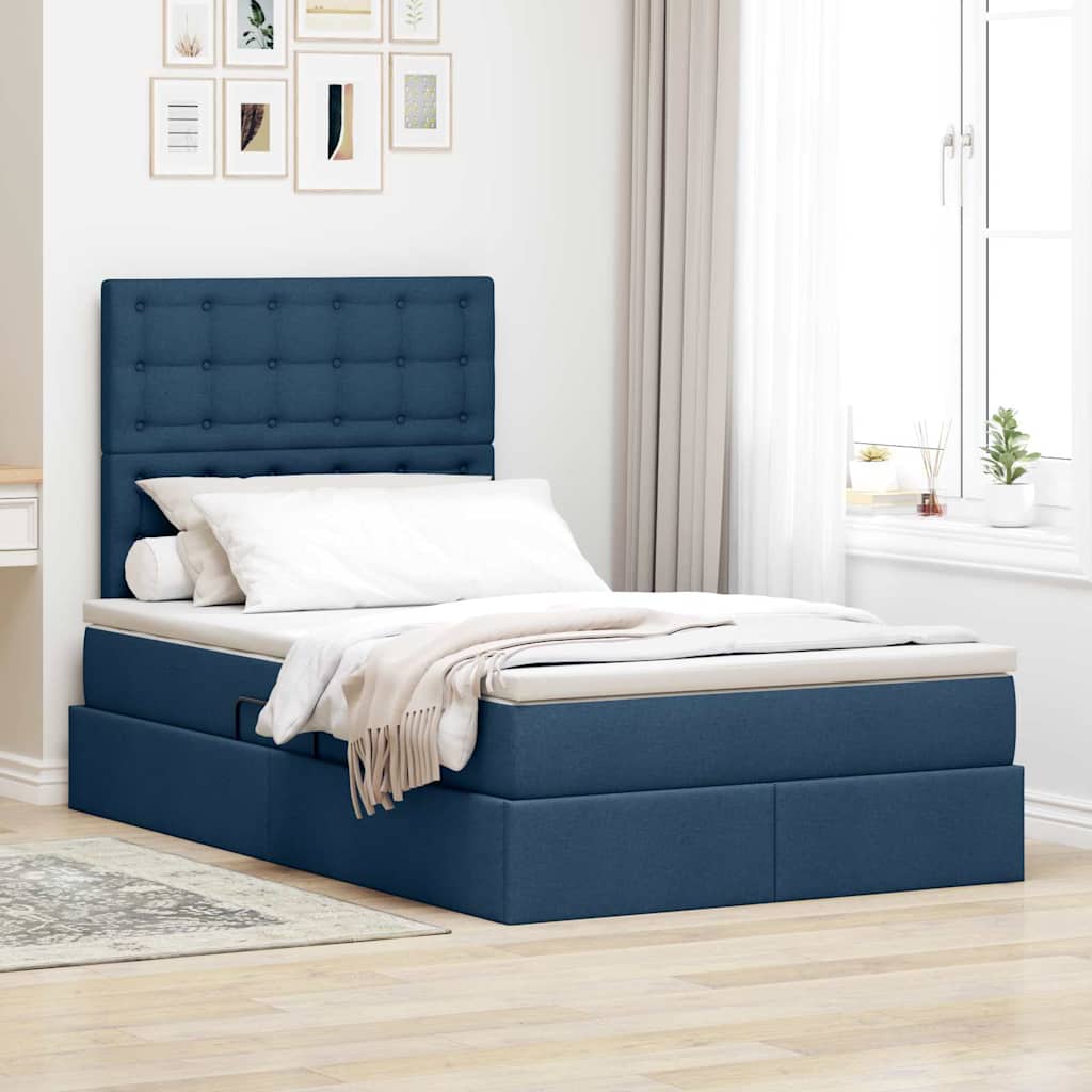 Opbergbed met LED met matras Blauw 120 x 190 cm Polyester is nu te koop bij PeponiXL, paradijselijk wonen!