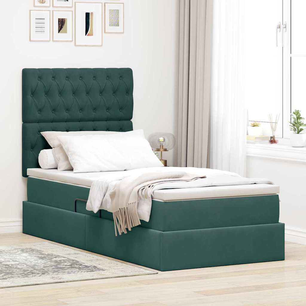 Opbergbed met LED met matras Donkergroen 100 x 200 cm Fluweel is nu te koop bij PeponiXL, paradijselijk wonen!