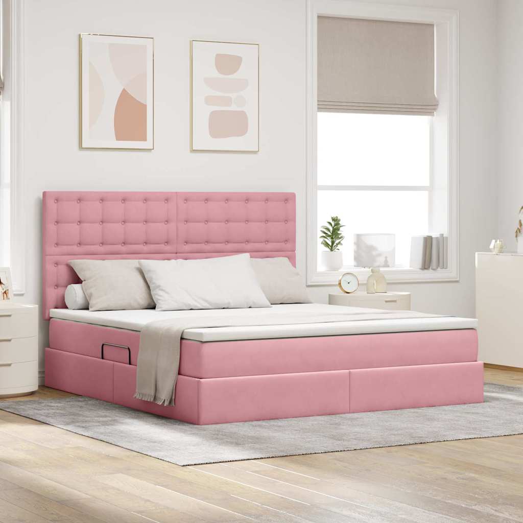 Opbergbed met LED met matras met LED Roze 160 x 200 cm Fluweel is nu te koop bij PeponiXL, paradijselijk wonen!