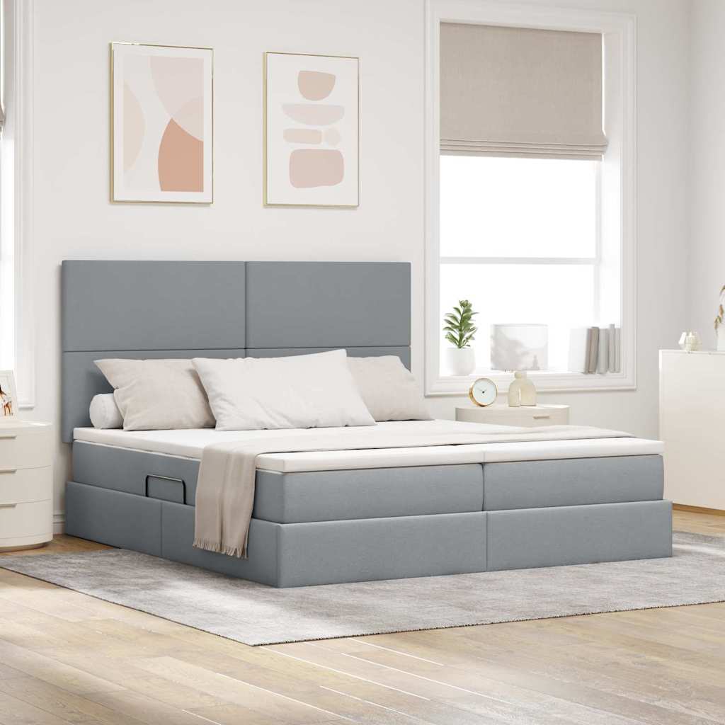 Bed met LED-stripverlichting Lichtgrijs 200 x 200 cm Stof is nu te koop bij PeponiXL, paradijselijk wonen!