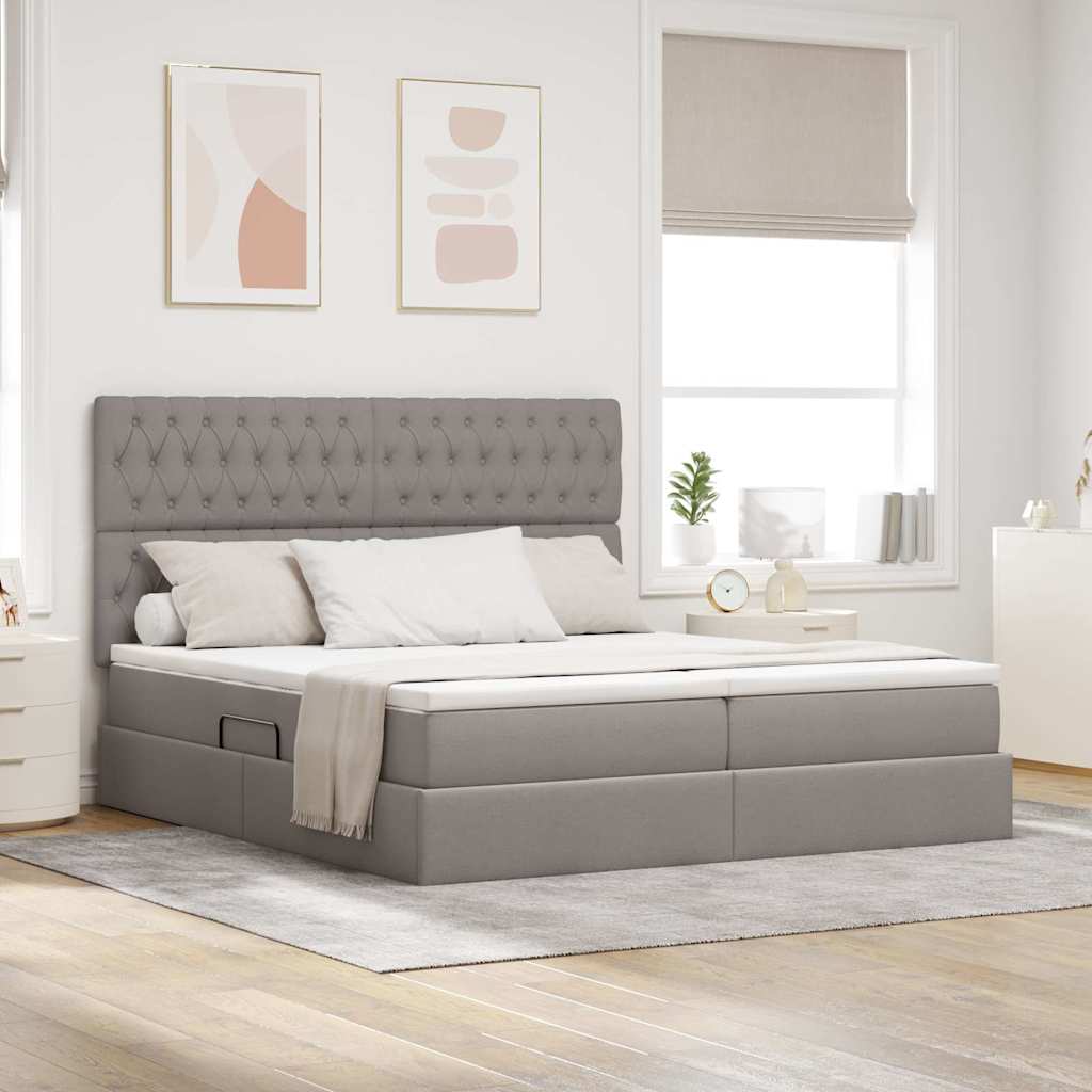 Bed met LED-stripverlichting met opslag Taupe 200 x 200 cm Stof is nu te koop bij PeponiXL, paradijselijk wonen!