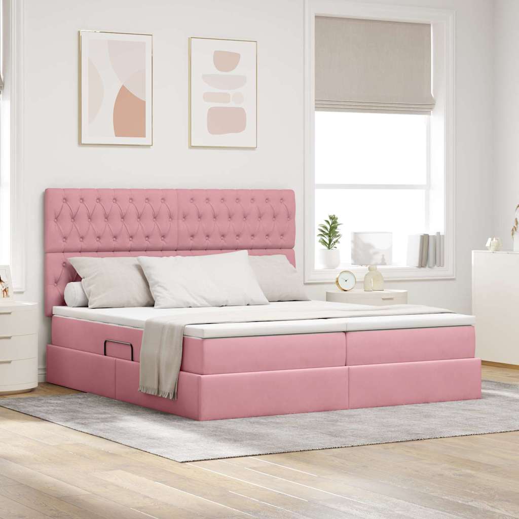 Bed met LED-stripverlichting Roze 180 x 200 cm Fluweel is nu te koop bij PeponiXL, paradijselijk wonen!