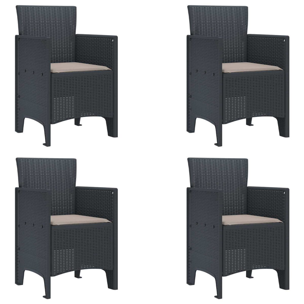 Tuinstoel 4 pcs Antraciet 53 x 49 x 85 cm Polypropyleen is nu te koop bij PeponiXL, paradijselijk wonen!