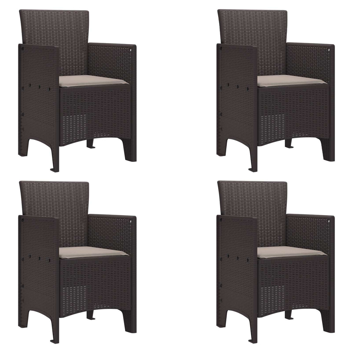 Tuinstoel met kussen 4 pcs Bruin 53 x 49 x 85 cm Polypropyleen is nu te koop bij PeponiXL, paradijselijk wonen!