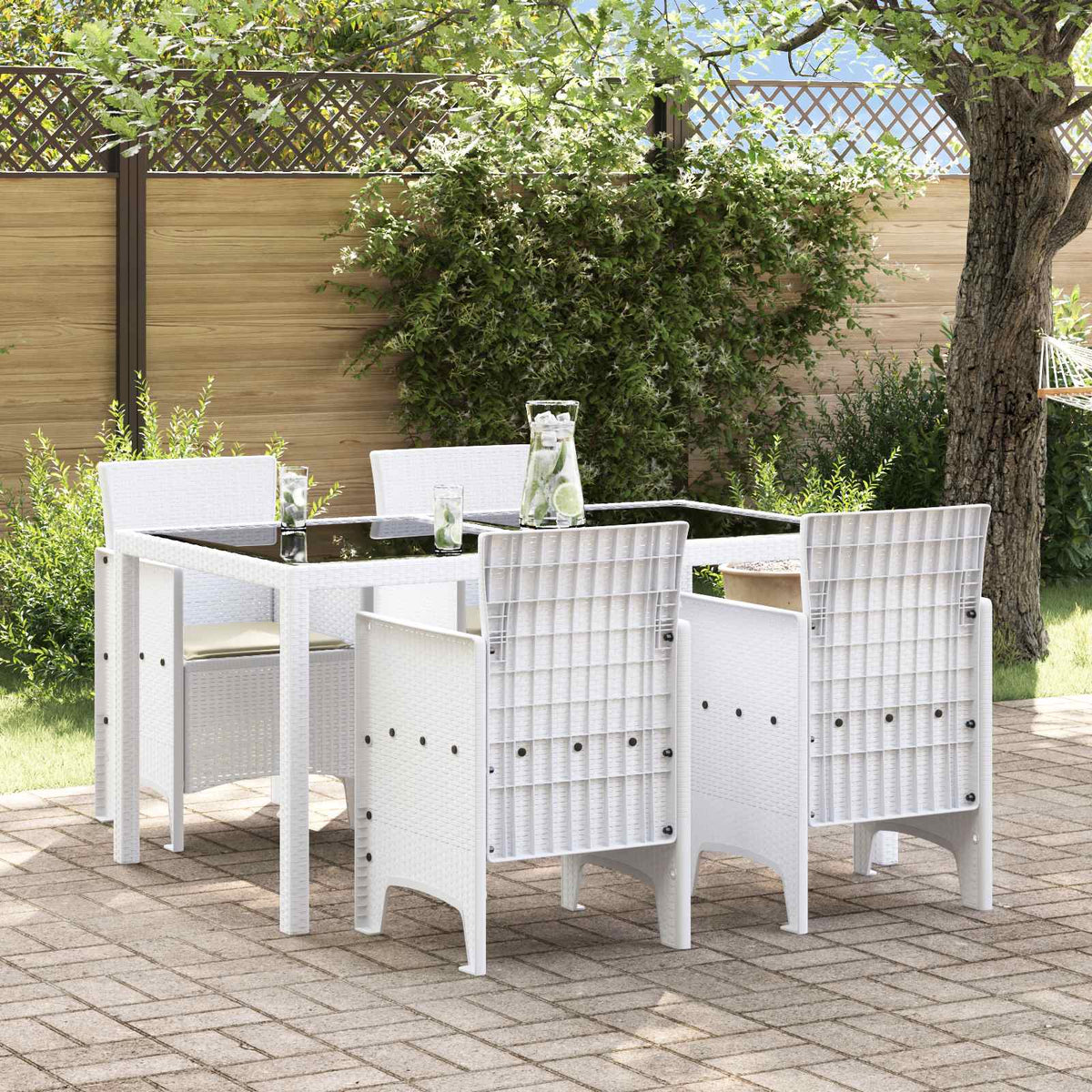 Tuinstoel met kussen 4 pcs Wit 53 x 49 x 85 cm Polypropyleen is nu te koop bij PeponiXL, paradijselijk wonen!