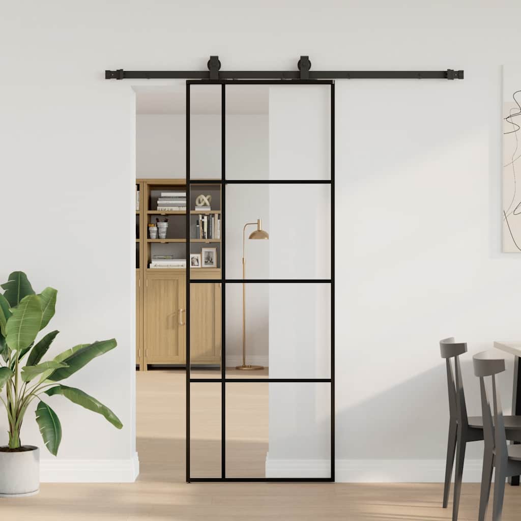 Schuifdeur met beslagset 76x205 cm ESG glas zwart is nu te koop bij PeponiXL, paradijselijk wonen!