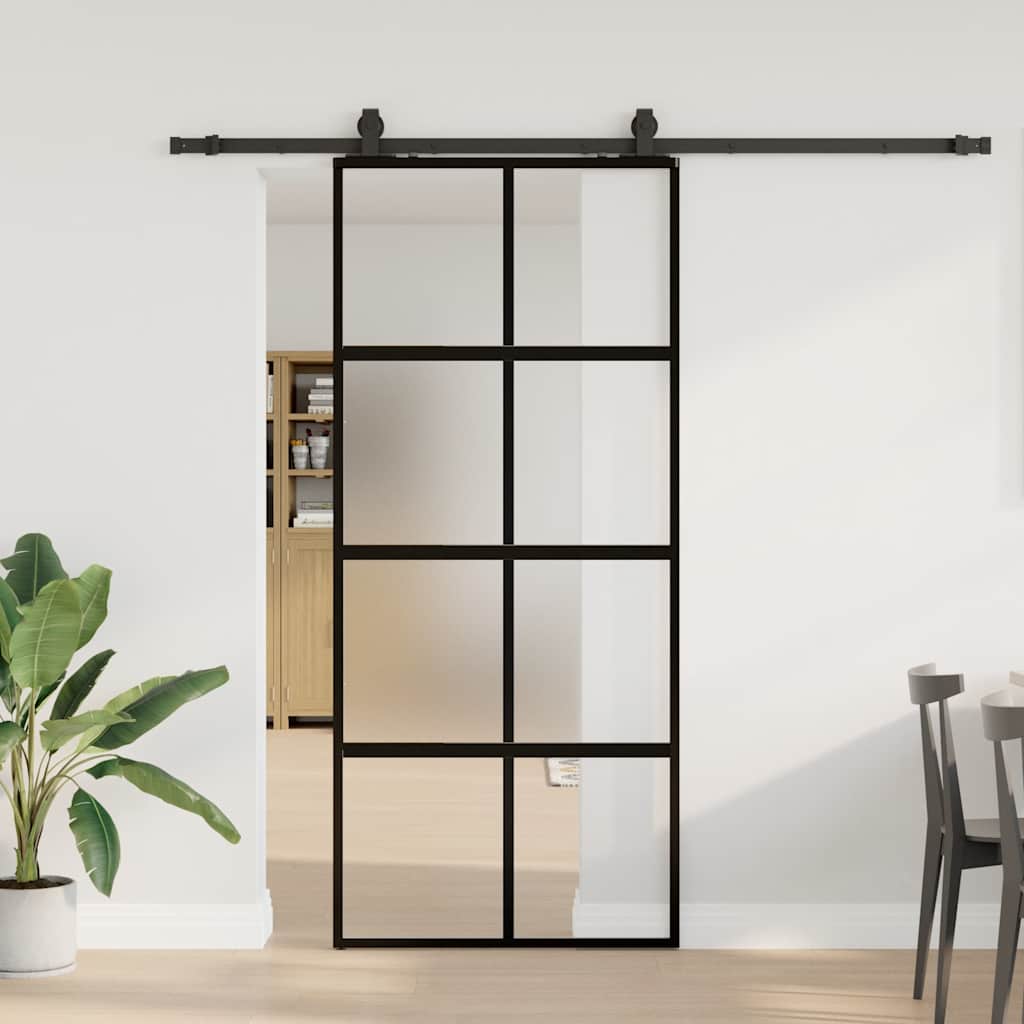 Schuifdeur met beslagset 90x205 cm gehard glas zwart is nu te koop bij PeponiXL, paradijselijk wonen!
