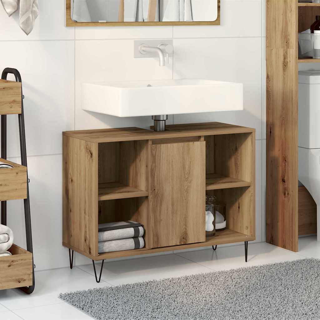 Badkamer Kast Artisan Eiken 80 x 33 x 60 cm Bewerkt hout is nu te koop bij PeponiXL, paradijselijk wonen!