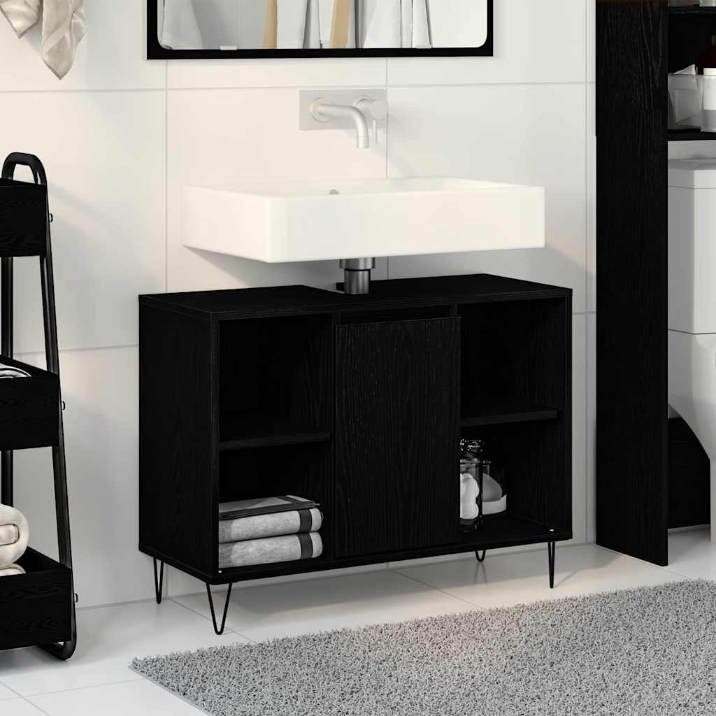 Badkamer Kast met plank Zwart 80 x 33 x 60 cm Bewerkt hout is nu te koop bij PeponiXL, paradijselijk wonen!