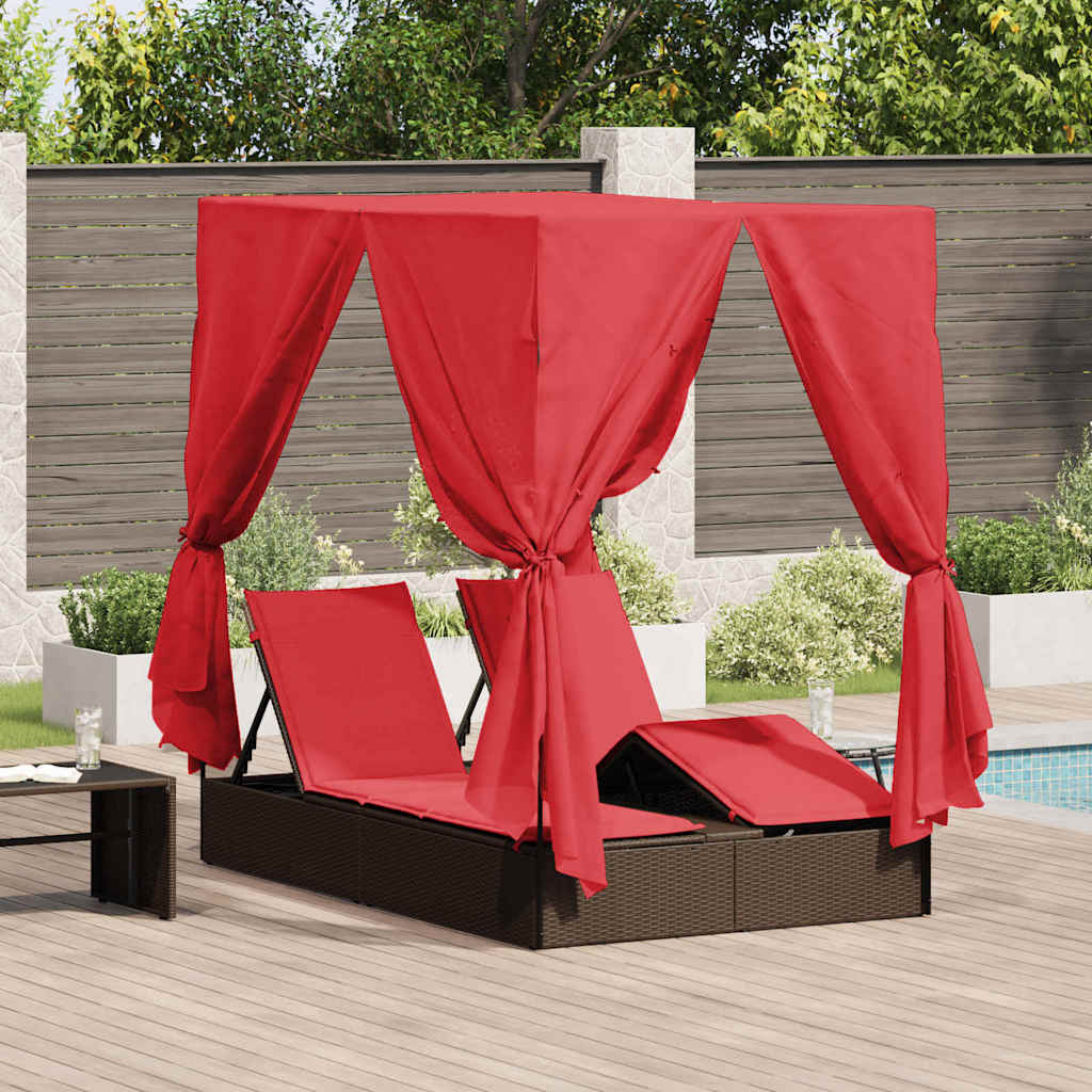 Dubbele ligbed Verstelbaar Rood 205 x 129 x 200 cm poly rattan is nu te koop bij PeponiXL, paradijselijk wonen!