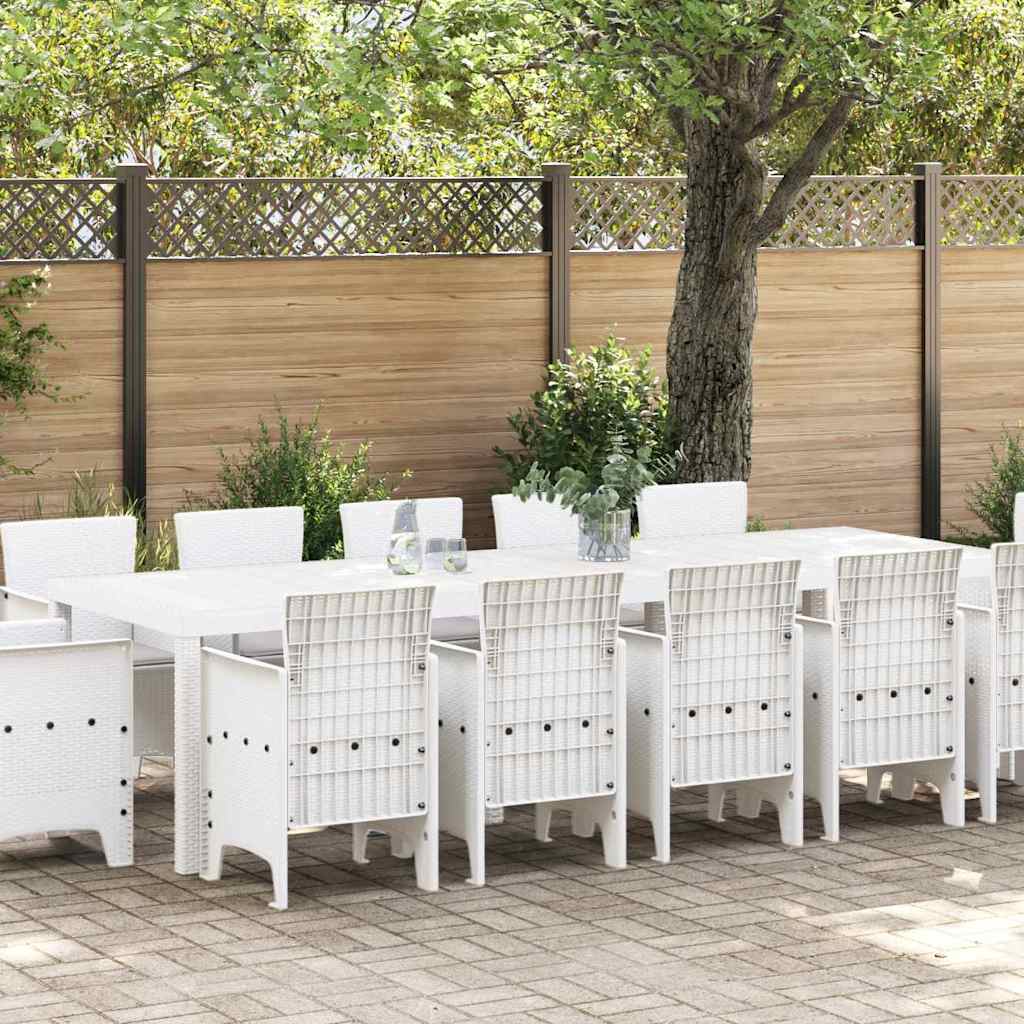 Tuin Eetset 13 pcs Wit en lichtgrijs Poly rattan en staal is nu te koop bij PeponiXL, paradijselijk wonen!