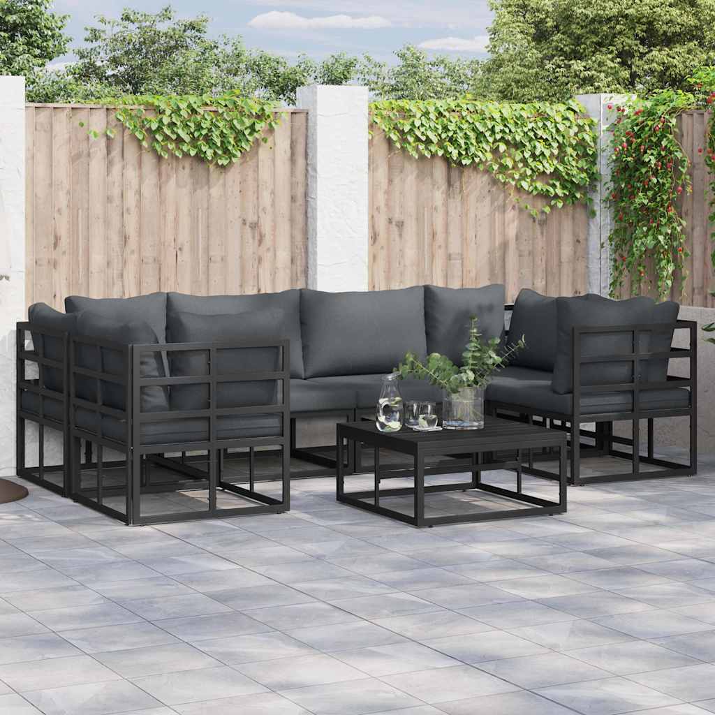 Tuinbankenset met kussen 6 pcs Zwart Aluminium is nu te koop bij PeponiXL, paradijselijk wonen!