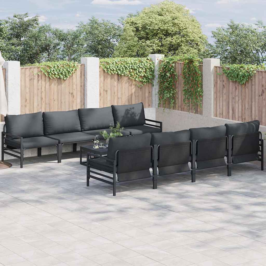 Tuinbankenset met kussen 9 pcs Zwart Staal is nu te koop bij PeponiXL, paradijselijk wonen!