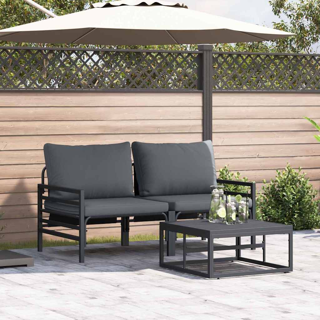 Tuinbankenset met kussen 3 pcs Zwart Staal is nu te koop bij PeponiXL, paradijselijk wonen!