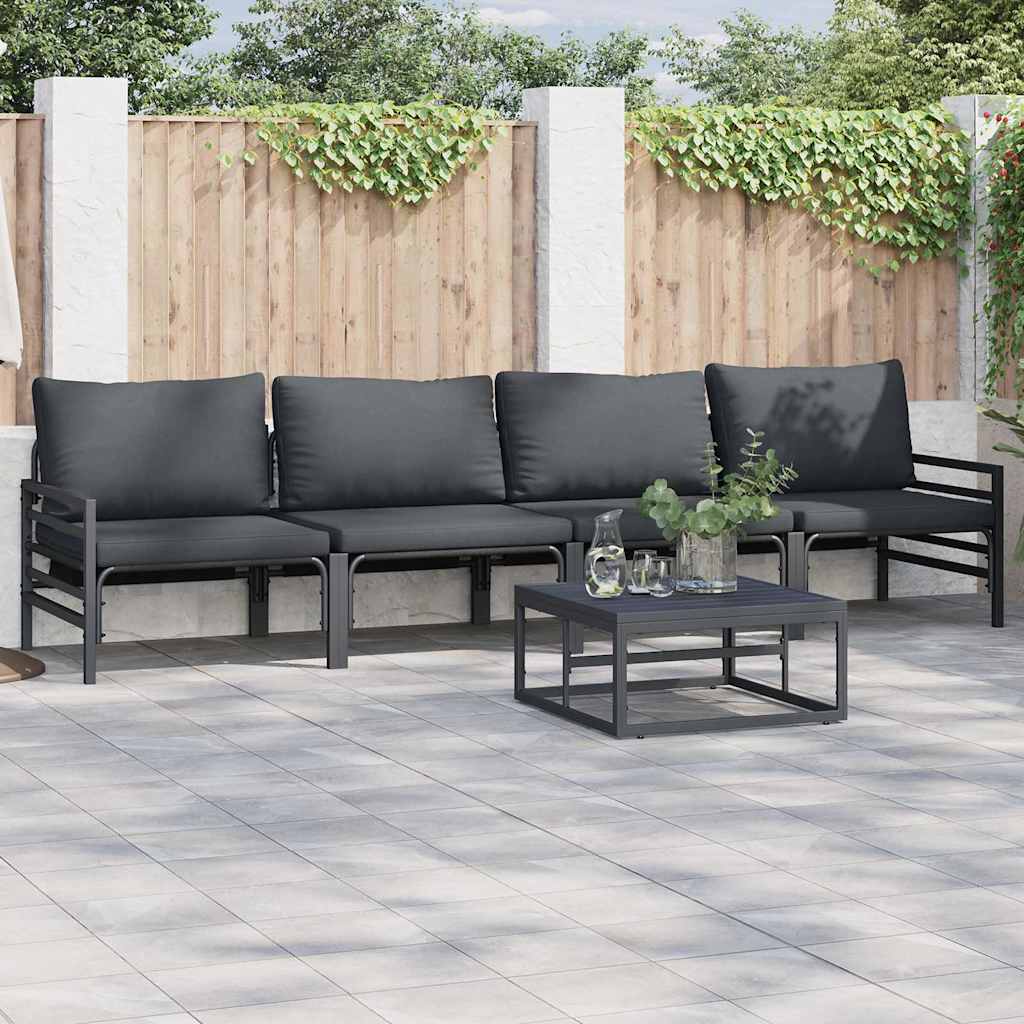Tuinbankenset met kussen 4 pcs Zwart Staal is nu te koop bij PeponiXL, paradijselijk wonen!