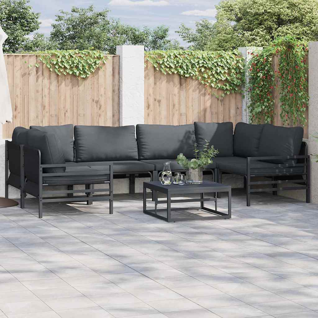 Tuinbankenset met kussen 6 pcs Zwart Staal is nu te koop bij PeponiXL, paradijselijk wonen!