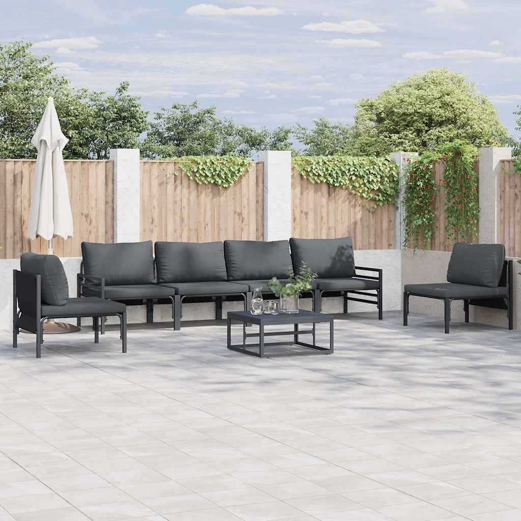 Tuinbankenset met kussen 6 pcs Zwart Staal is nu te koop bij PeponiXL, paradijselijk wonen!