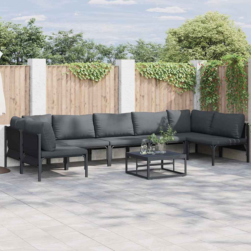 Tuinbankenset met kussen 7 pcs Zwart Staal is nu te koop bij PeponiXL, paradijselijk wonen!