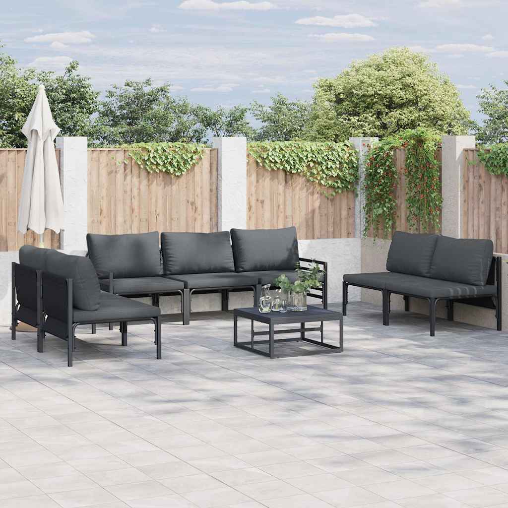 Tuinbankenset met kussen 8 pcs Zwart Staal is nu te koop bij PeponiXL, paradijselijk wonen!