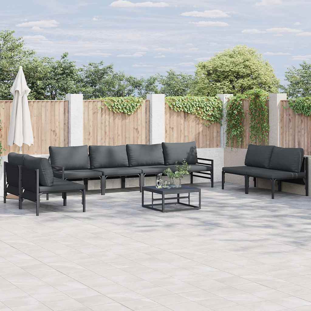 Tuinbankenset met kussen 9 pcs Zwart Staal is nu te koop bij PeponiXL, paradijselijk wonen!