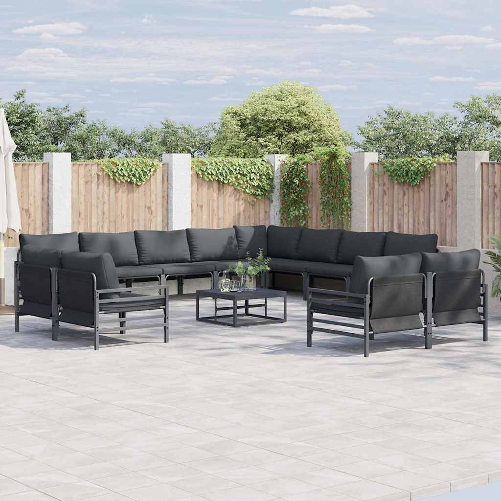 Tuinbankenset met kussen 12 pcs Zwart Staal is nu te koop bij PeponiXL, paradijselijk wonen!